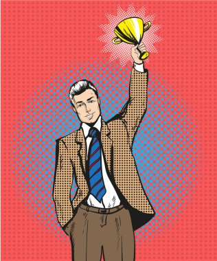 Mutlu işadamı Kupası, pop sanat tarzı tutan vektör çizim