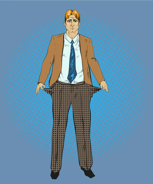 Illustration vectorielle d'un homme d'affaires brisé dans un style pop art rétro — Image vectorielle