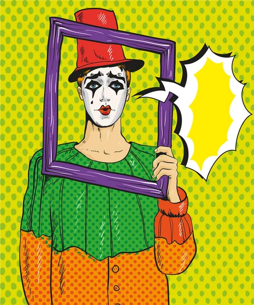 Vektoros illusztráció Pierrot, képkeret, pop art comic stílusban. — Stock Vector