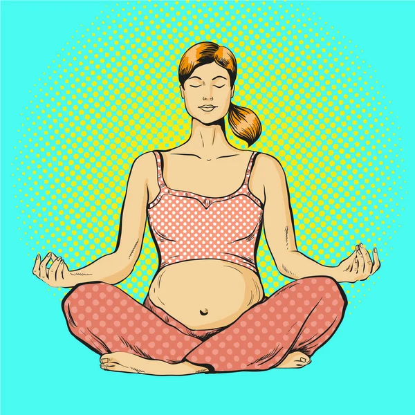 孕妇练瑜伽，波普艺术风格的矢量图 — 图库矢量图片