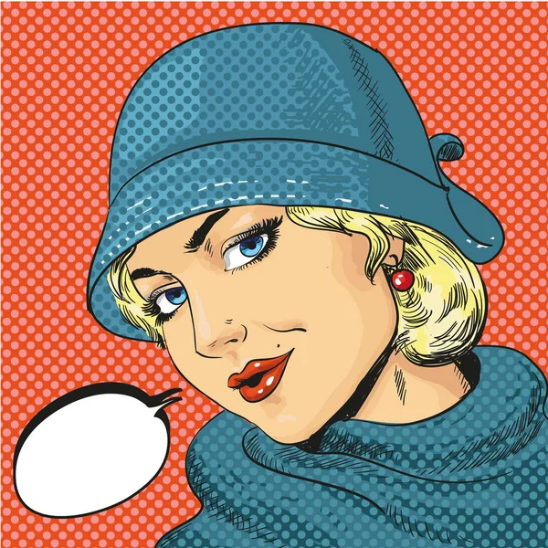 Vectorillustratie van de vrouw in de hoed, retro pop-art stijl — Stockvector