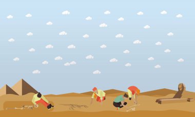 Kazı kavramı vektör çizim, Mısır piramitleri ve Sfenks Heykeli