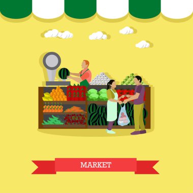 Pazar greengrocery tasarım öğesinde düz stil vektör çizim