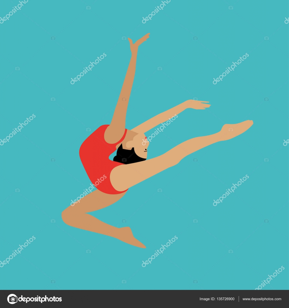 Flexible Professional Female Gymnasts Doing Rhythmic Gymnastics in Gym,  Beautiful Girls Exercising with Sports Equipment Vector Illustration, Stock vector