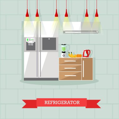 Modern mutfak iç. Vektör çizim düz tarzı. Oda mobilyaları