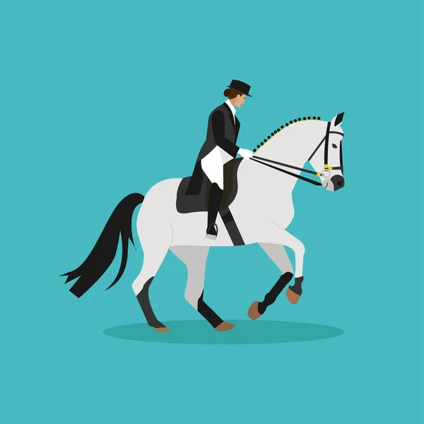 Race horse and lady jockey. Horseback riding concept flat vector illustration — Stock Vector