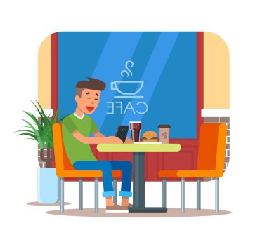 Kafe tasarım öğesi vektör çizim öğle yemeği ziyaretçi ile