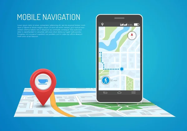 Illustrazione vettoriale di smartphone con navigazione mobile in design piatto — Vettoriale Stock