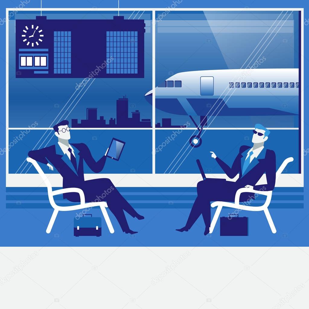 Vector illustration of business people waiting at the airport