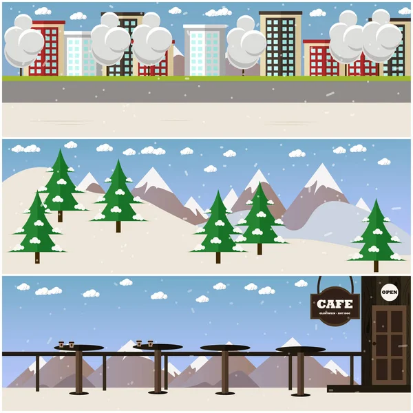 Vector set of places for winter sports and recreation backgrounds — Stock Vector