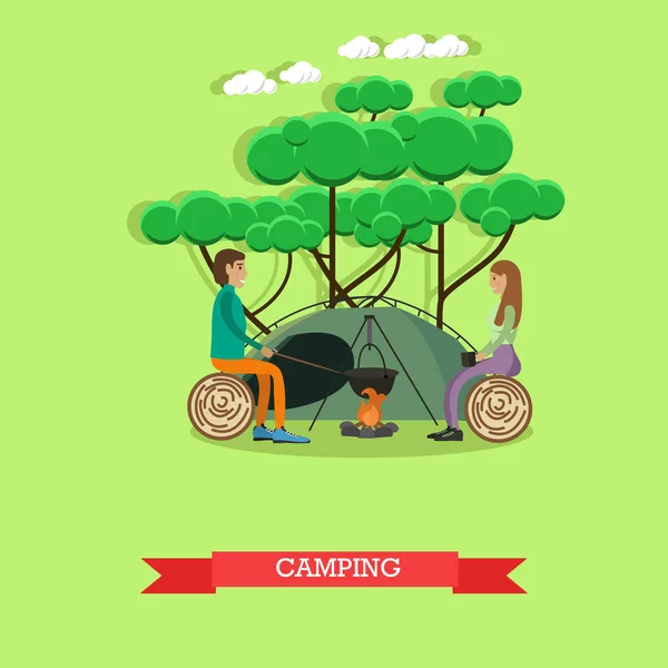 Camping avec concept de tente illustration vectorielle dans un style plat . — Image vectorielle