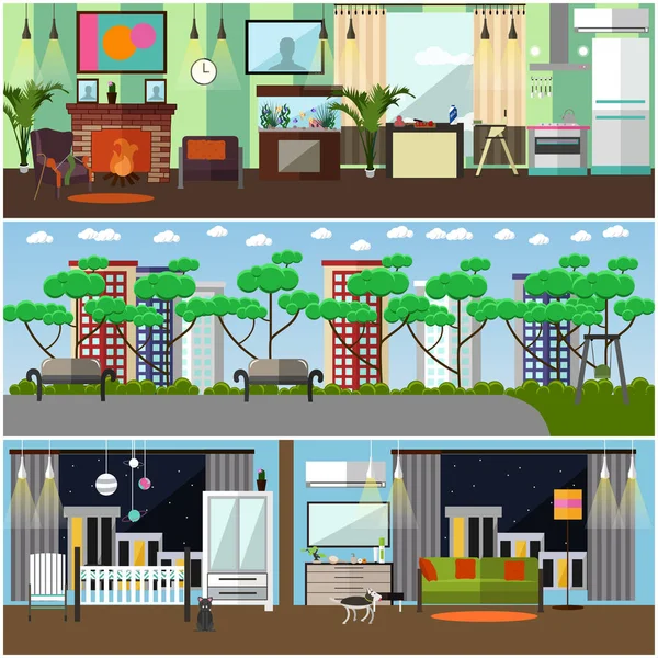 가족의 인테리어 컨셉 디자인 요소, 플랫 스타일의 벡터 집합 — 스톡 벡터