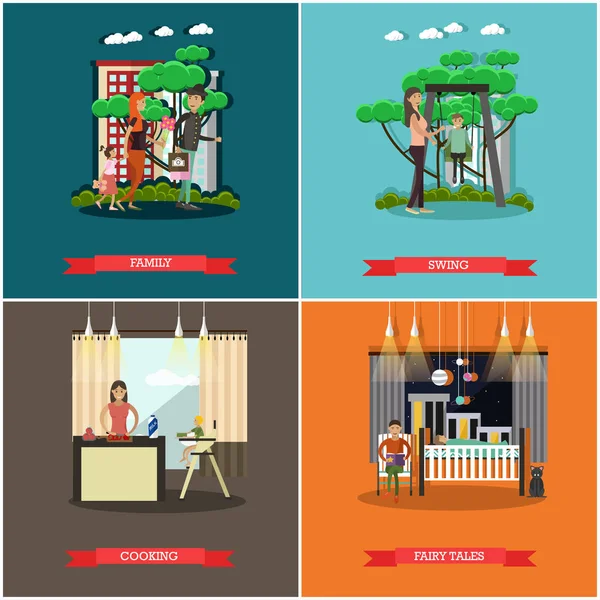 Vector set of family concept design elements in flat style. — Stock Vector