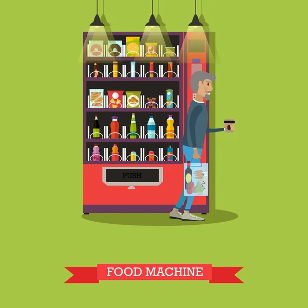 Illustration vectorielle de la machine alimentaire et homme au café — Image vectorielle