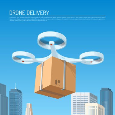 Uçak teslimat kavramı vektör çizim. Müşteri için bir paket taşıyan Quadcopter