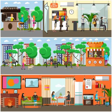 Günlük hayat kavramı posterler için modern araçlar vektör kümesi