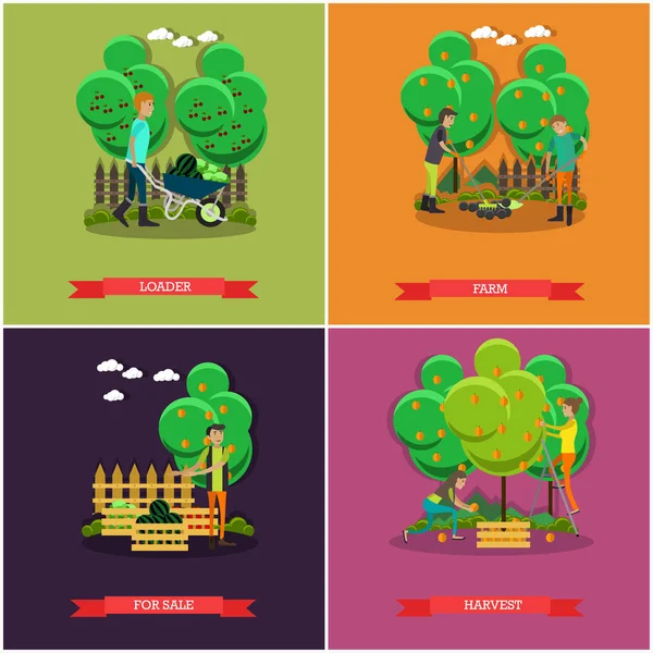 Vector set van tuinieren, landbouw concept posters, banners, platte ontwerp. — Stockvector