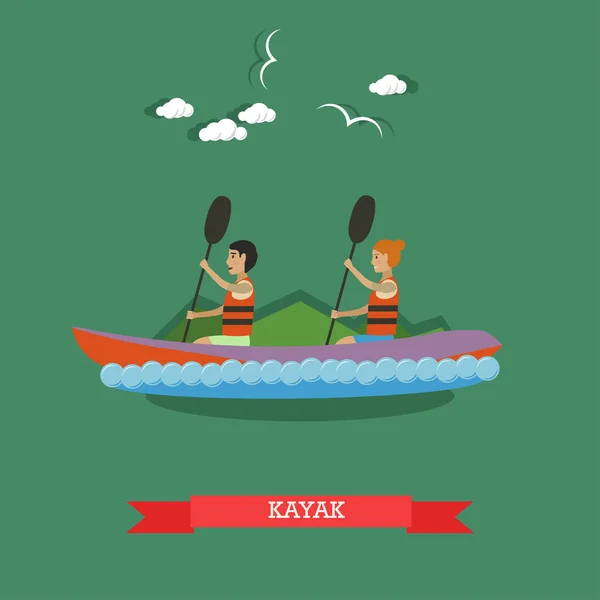 Kayaking conceito vetor ilustração em estilo plano . — Vetor de Stock