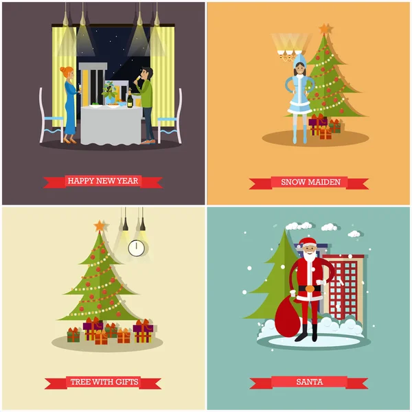 Set vettoriale di poster concettuali per la celebrazione di Capodanno — Vettoriale Stock