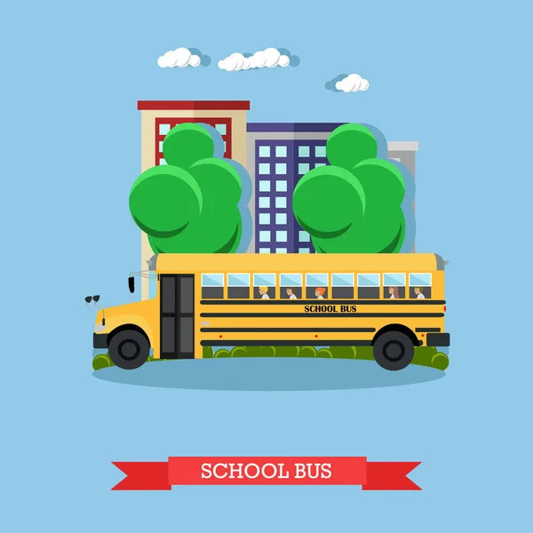 Vector illustration of school bus in flat style — Stock Vector