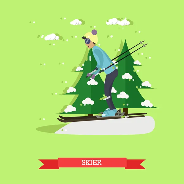 Illustration vectorielle du skieur en flat design — Image vectorielle