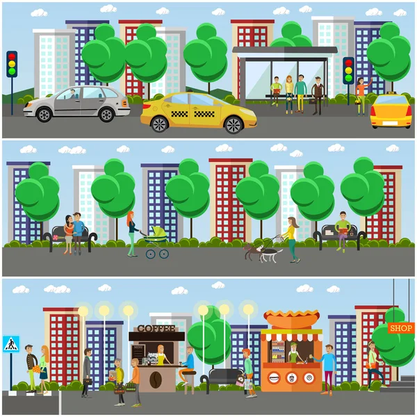 Vector set of street traffic concept design elements, flat style — Stock Vector