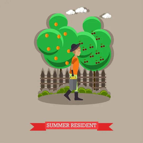 Summer resident, vector illustration in flat style. — Stock Vector