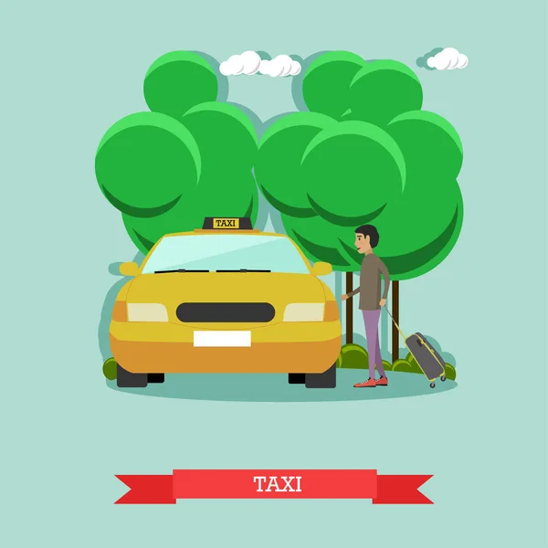 Ilustración vectorial de taxi y pasajero en estilo plano . — Archivo Imágenes Vectoriales