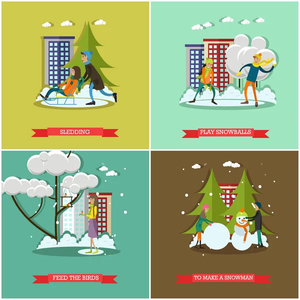 Ensemble vectoriel d'activités hivernales éléments conceptuels, style plat — Image vectorielle