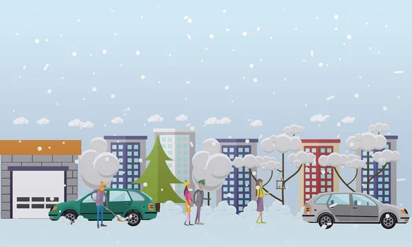 Ilustración vectorial de personas actividades de invierno elementos de diseño, estilo plano — Vector de stock