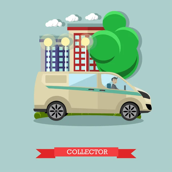 Illustration vectorielle du collecteur et de la voiture de banque, design plat — Image vectorielle