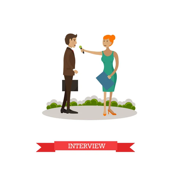 Vector illustration of woman doing interview in flat style — Stock Vector