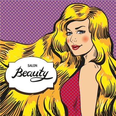 Güzellik salonları, retro pop art comic stili için vektör çizim