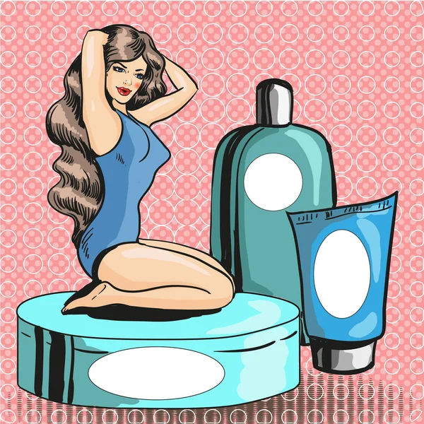 Ilustração vetorial da mulher no salão de beleza, estilo pop art —  Vetores de Stock