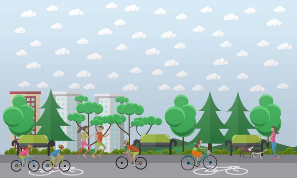 Carril bici en el parque concepto vector ilustración, estilo plano — Vector de stock