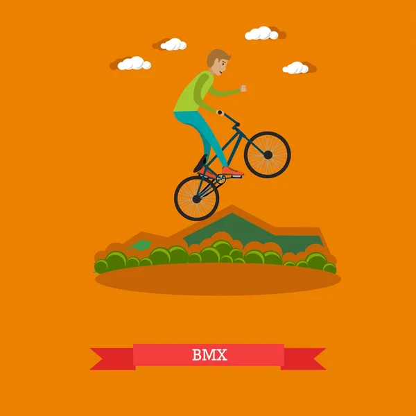 Illustration vectorielle de garçon chevauchant bmx vélo dans le style plat — Image vectorielle