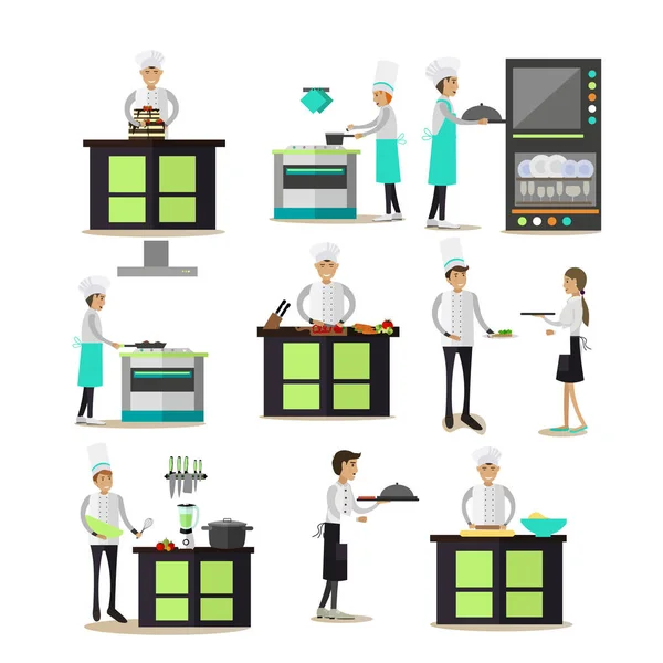 Conjunto vectorial de iconos profesionales para personas que cocinan en estilo plano — Vector de stock