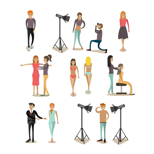 Conjunto de iconos planos vectoriales de personas modelo de moda — Vector de stock