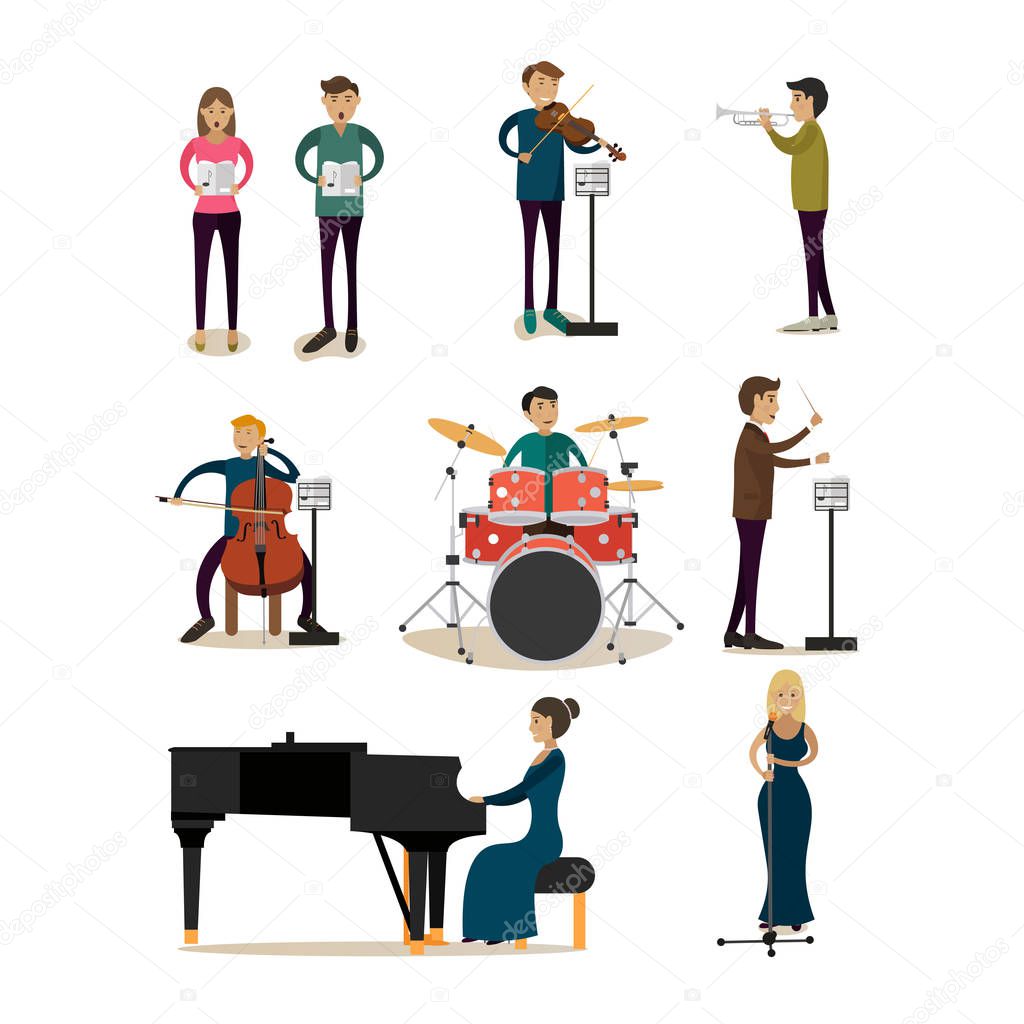 Vector flat icons set of symphony orchestra people