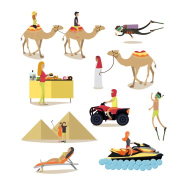 Mısır'daki dinlenme insan vektör düz Icons set