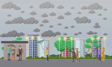 Stormy, windy and rainy weather concept vector illustration, flat style vector Stormy, windy and rainy weather concept vector illustration, flat style vector