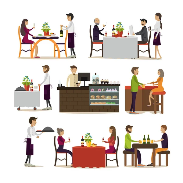 Vector set van pub en restaurant mensen pictogrammen, vlakke stijl — Stockvector