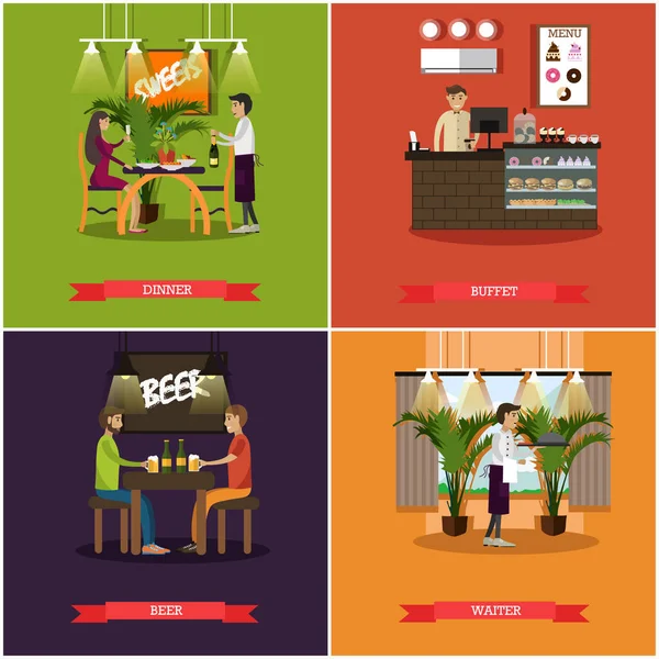 Ensemble vectoriel d'affiches conceptuelles de pub en style plat — Image vectorielle