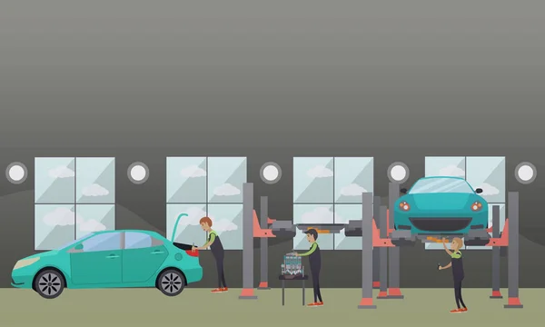 Auto onderdelen reparatie concept vectorillustratie in vlakke stijl — Stockvector