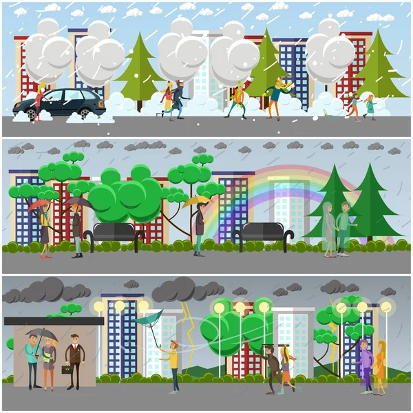 Vektor-Set von Wetterkonzeptplakaten, Bannern im flachen Stil — Stockvektor