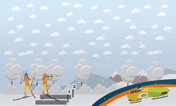 Bobsleigh, illustration vectorielle de concept de biathlon en style plat — Image vectorielle