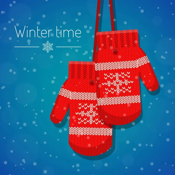 矢量图的冬季针织手套雪背景 — 图库矢量图片