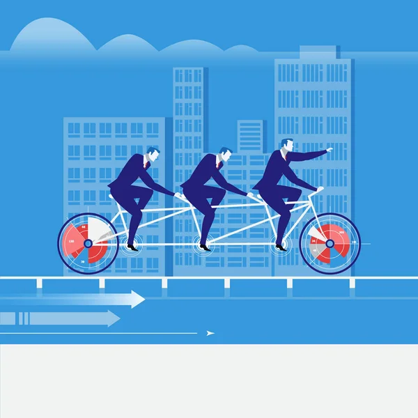 Vector illustration of businessmen riding tandem bike in flat style — Stock Vector