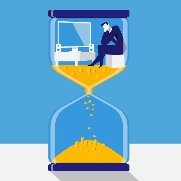 Время - это векторная иллюстрация концепции денег в плоском стиле
