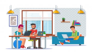 Merkezi kavramı vektör çizim coworking, düz stil tasarım